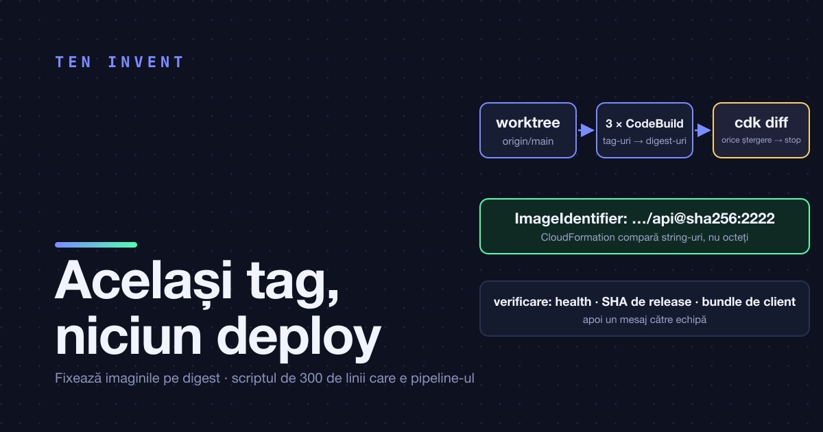 Același tag, niciun deploy: de ce cdk deploy cu o imagine neschimbată nu face nimic, și scriptul de 300 de linii pe care l-am scris în jurul lui