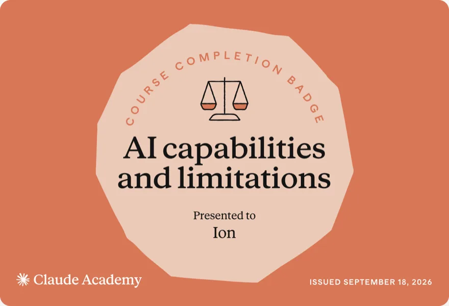 AI capabilities and limitations — Claude Academy completion badge