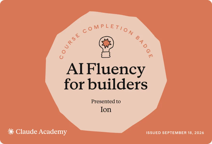 AI Fluency for builders — Claude Academy completion badge