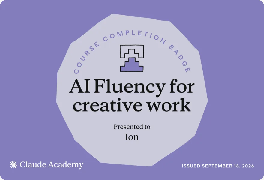 AI Fluency for creative work — Claude Academy completion badge
