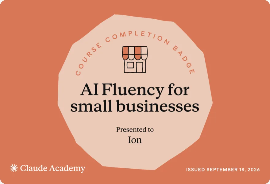 AI Fluency for small businesses — Claude Academy completion badge