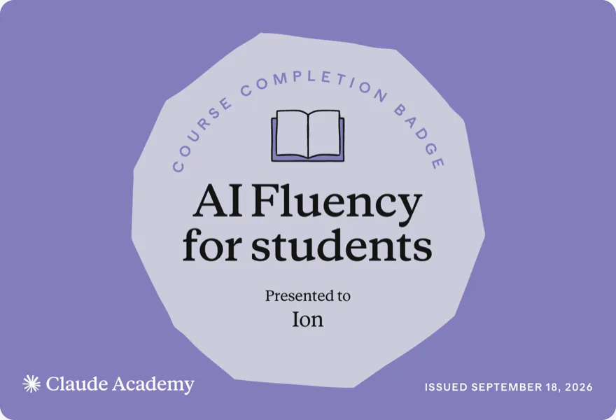 AI Fluency for students — Claude Academy completion badge