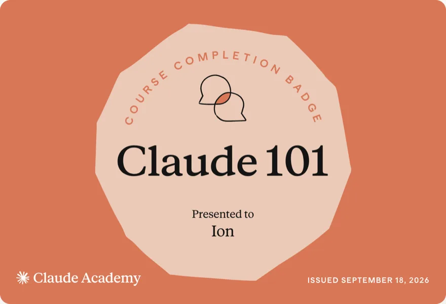 Claude 101 — Claude Academy completion badge