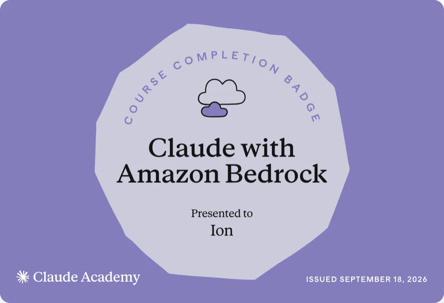 Claude with Amazon Bedrock — Claude Academy completion badge