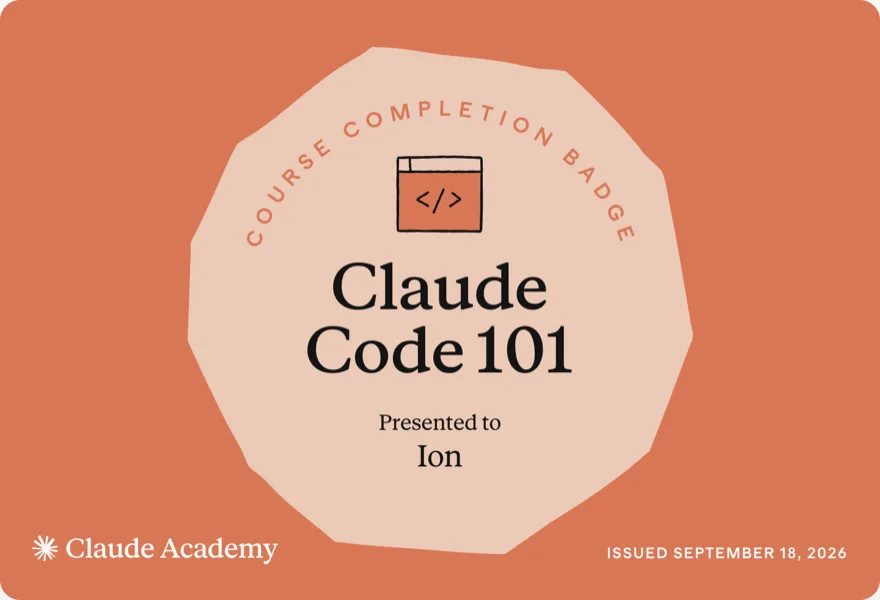 Claude Code 101 — Claude Academy completion badge