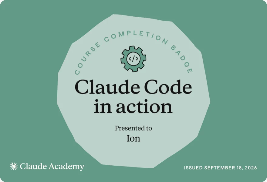 Claude Code in action — Claude Academy completion badge
