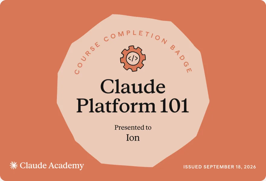 Claude Platform 101 — Claude Academy completion badge