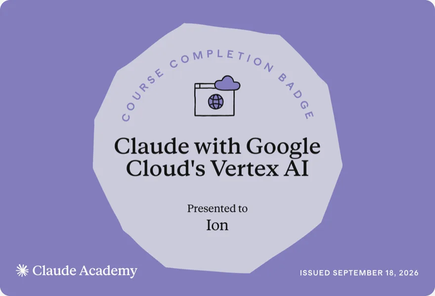 Claude with Google Cloud's Vertex AI — Claude Academy completion badge