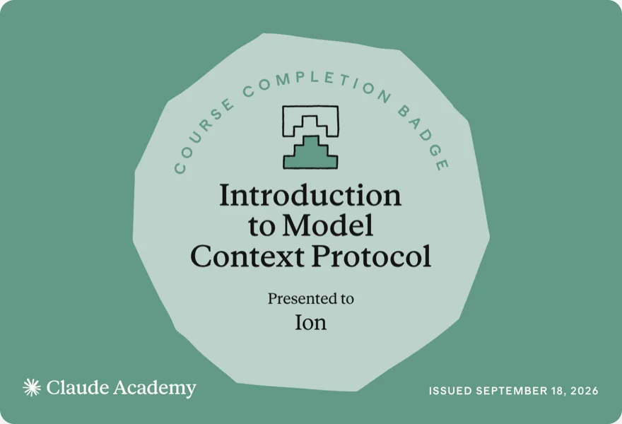 Introduction to Model Context Protocol — Claude Academy completion badge